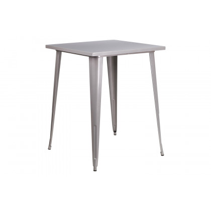 BLNK Nolan Commercial Square Metal Indoor-Outdoor Bar Height Table - Silver