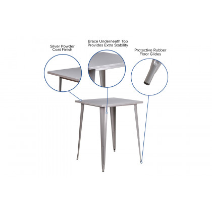 BLNK Nolan Commercial Square Metal Indoor-Outdoor Bar Height Table - Silver