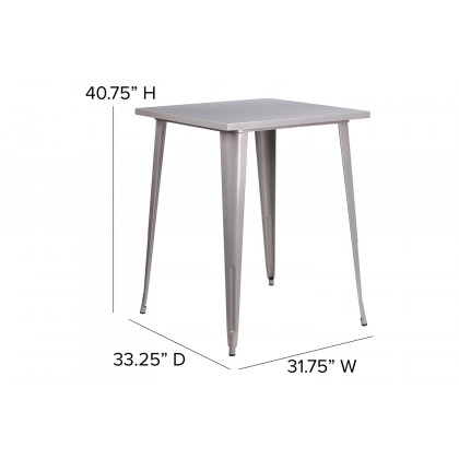 BLNK Nolan Commercial Square Metal Indoor-Outdoor Bar Height Table - Silver