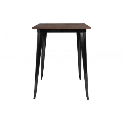 BLNK Nolan Square Metal Indoor Bar Height Table with Walnut Rustic Wood Top - Black
