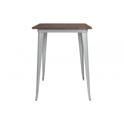 BLNK Nolan Square Metal Indoor Bar Height Table with Walnut Rustic Wood Top - Silver