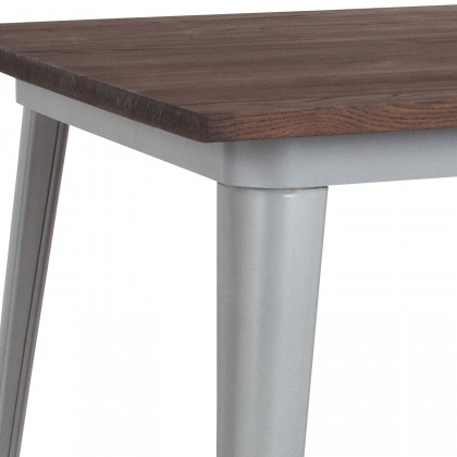 BLNK Nolan Square Metal Indoor Bar Height Table with Walnut Rustic Wood Top - Silver