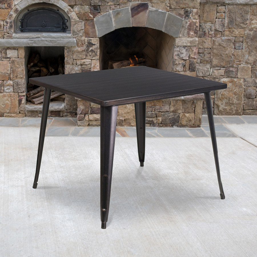 BLNK Parker Commercial Square Metal Indoor-Outdoor Table - Black/Antique
