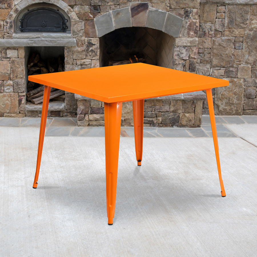 BLNK Parker Commercial Square Metal Indoor-Outdoor Table - Orange