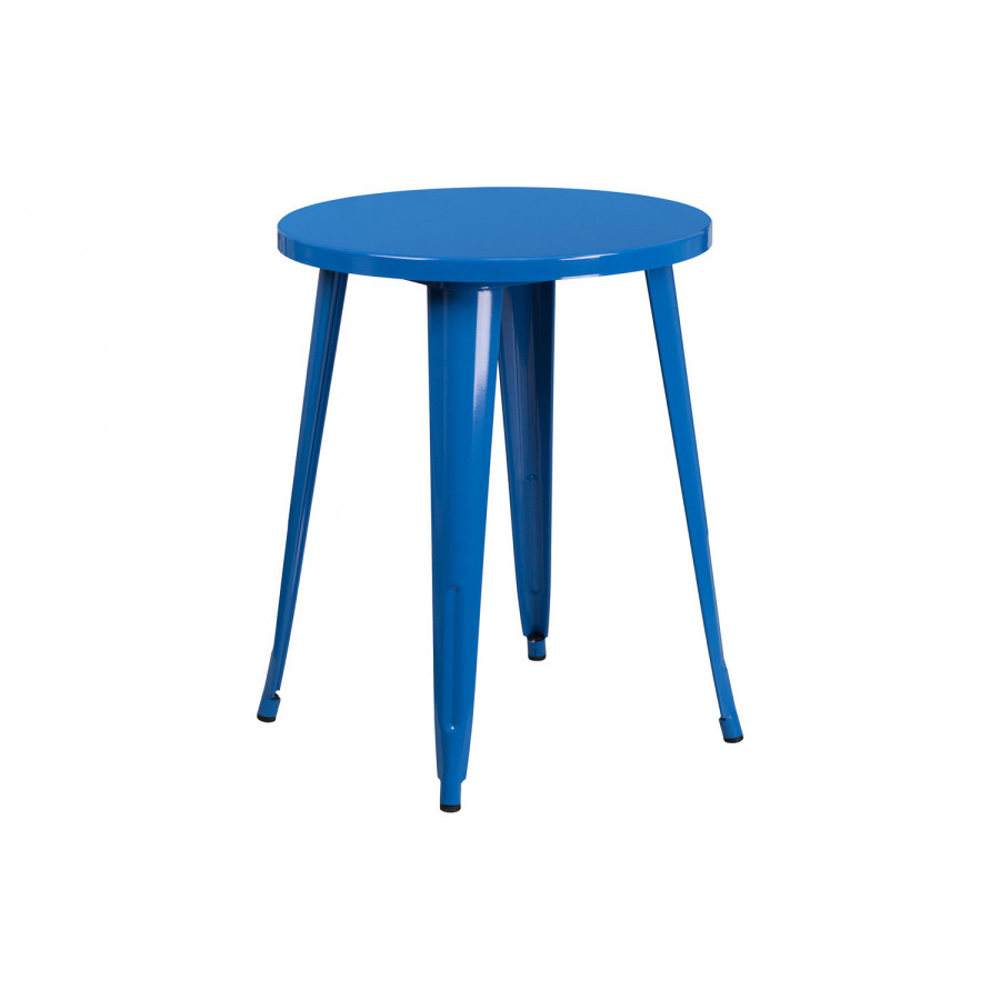 BLNK Webb Commercial Round Metal Indoor-Outdoor Table - Blue
