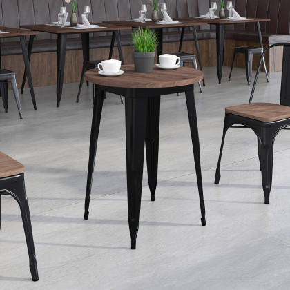 BLNK - Webb Round Metal Indoor Table with Walnut Rustic Wood Top