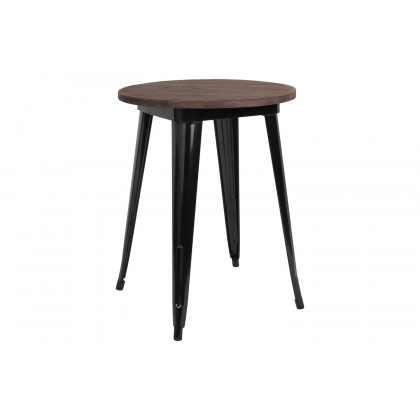 BLNK Webb Round Metal Indoor Table with Walnut Rustic Wood Top - Black