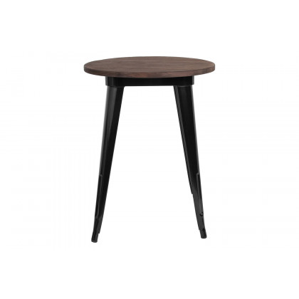 BLNK Webb Round Metal Indoor Table with Walnut Rustic Wood Top - Black