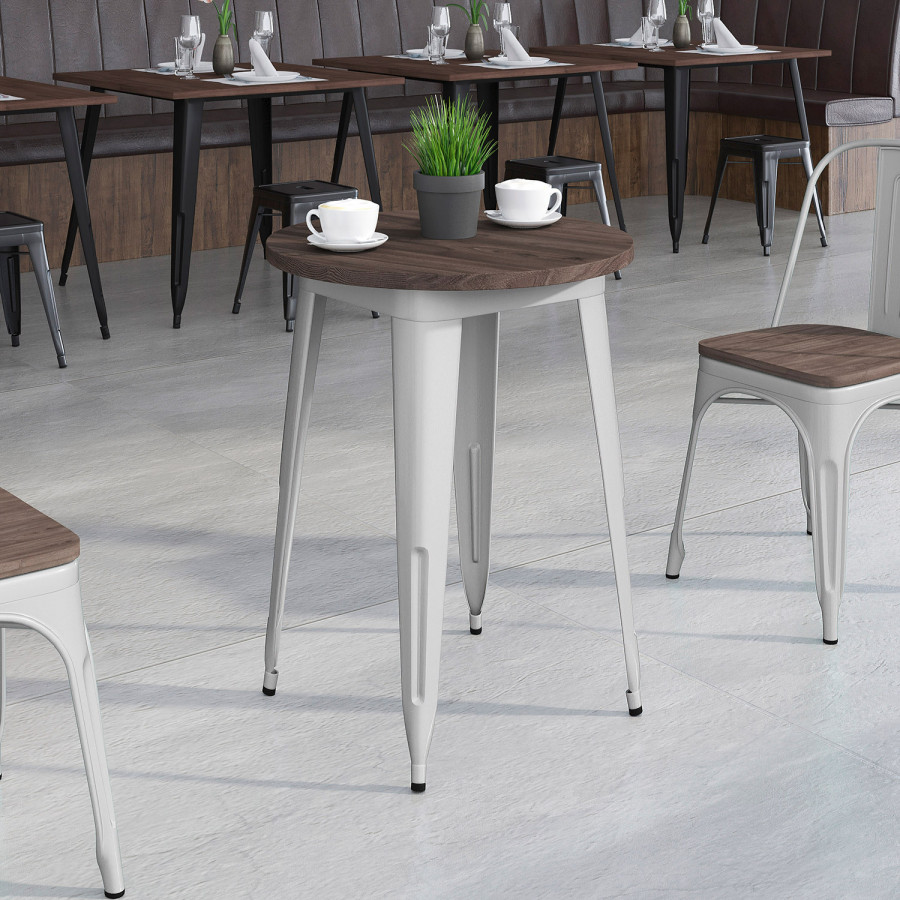 BLNK - Webb Round Metal Indoor Table with Walnut Rustic Wood Top