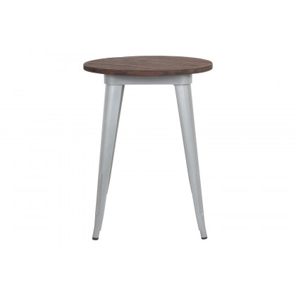 BLNK Webb Round Metal Indoor Table with Walnut Rustic Wood Top - Silver