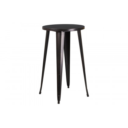 BLNK Douglas Commercial Round Metal Indoor-Outdoor Bar Table Set with 2 Square Seat Backless Stools - Black/Antique Gold