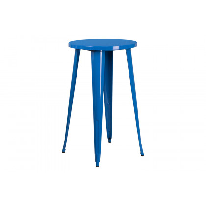 BLNK Ormsby Commercial Round Metal Indoor-Outdoor Bar Table Set with 4 Square Seat Backless Stools - Blue