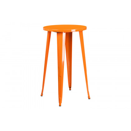 BLNK Richard Commercial Round Metal Indoor-Outdoor Bar Table Set with 4 Vertical Slat Back Stools - Orange