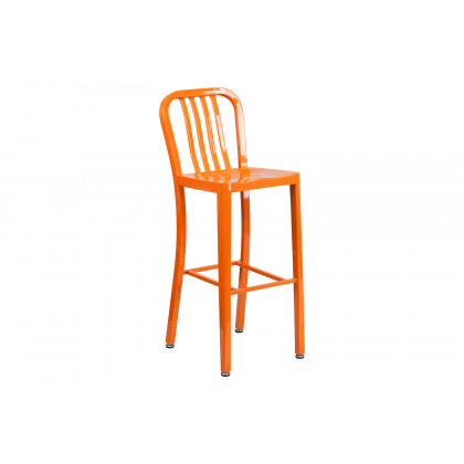 BLNK Richard Commercial Round Metal Indoor-Outdoor Bar Table Set with 4 Vertical Slat Back Stools - Orange