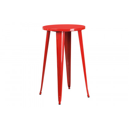 BLNK Richard Commercial Round Metal Indoor-Outdoor Bar Table Set with 4 Vertical Slat Back Stools - Red