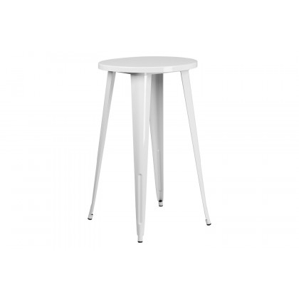 BLNK Richard Commercial Round Metal Indoor-Outdoor Bar Table Set with 4 Vertical Slat Back Stools - White