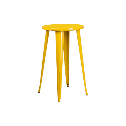 BLNK Richard Commercial Round Metal Indoor-Outdoor Bar Table Set with 4 Vertical Slat Back Stools - Yellow