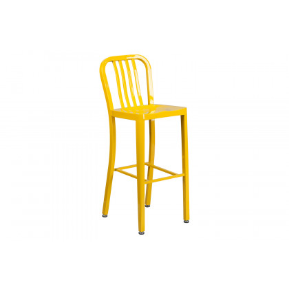 BLNK Richard Commercial Round Metal Indoor-Outdoor Bar Table Set with 4 Vertical Slat Back Stools - Yellow