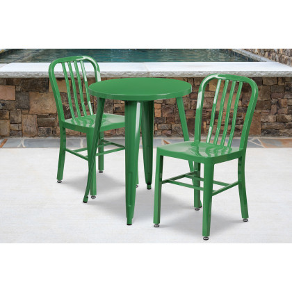 BLNK - Napoleon Commercial Round Metal Indoor-Outdoor Table Set with 2 Vertical Slat Back Chairs