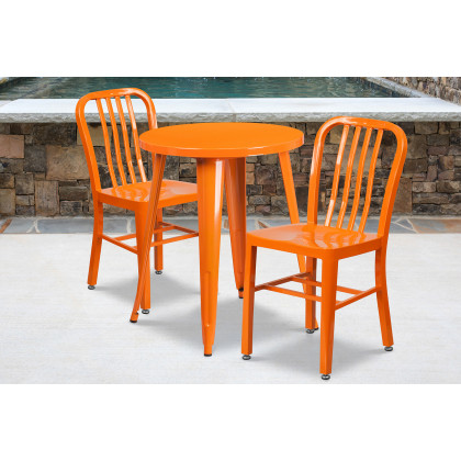 BLNK - Napoleon Commercial Round Metal Indoor-Outdoor Table Set with 2 Vertical Slat Back Chairs