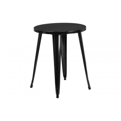 BLNK Thomas Commercial Round Metal Indoor-Outdoor Table Set with 4 Vertical Slat Back Chairs - Black