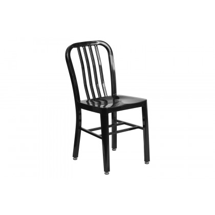 BLNK Thomas Commercial Round Metal Indoor-Outdoor Table Set with 4 Vertical Slat Back Chairs - Black