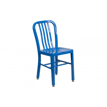 BLNK Thomas Commercial Round Metal Indoor-Outdoor Table Set with 4 Vertical Slat Back Chairs - Blue