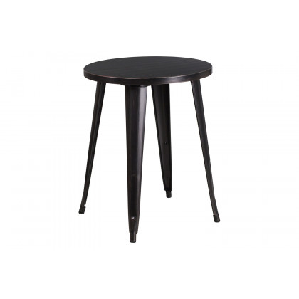 BLNK Thomas Commercial Round Metal Indoor-Outdoor Table Set with 4 Vertical Slat Back Chairs - Black/Antique Gold
