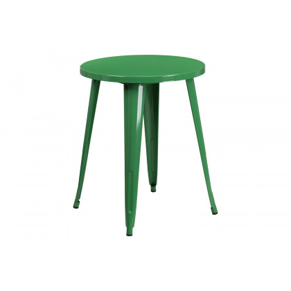 BLNK Thomas Commercial Round Metal Indoor-Outdoor Table Set with 4 Vertical Slat Back Chairs - Green