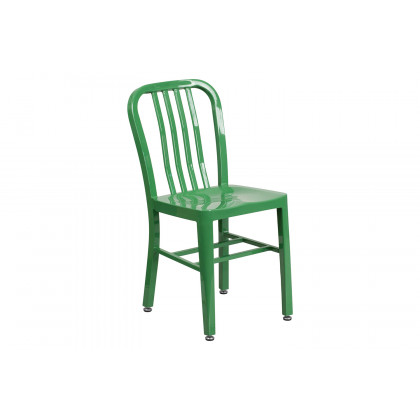 BLNK Thomas Commercial Round Metal Indoor-Outdoor Table Set with 4 Vertical Slat Back Chairs - Green