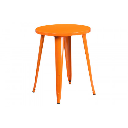 BLNK Thomas Commercial Round Metal Indoor-Outdoor Table Set with 4 Vertical Slat Back Chairs - Orange