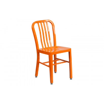 BLNK Thomas Commercial Round Metal Indoor-Outdoor Table Set with 4 Vertical Slat Back Chairs - Orange