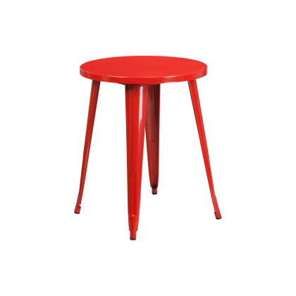 BLNK Thomas Commercial Round Metal Indoor-Outdoor Table Set with 4 Vertical Slat Back Chairs - Red