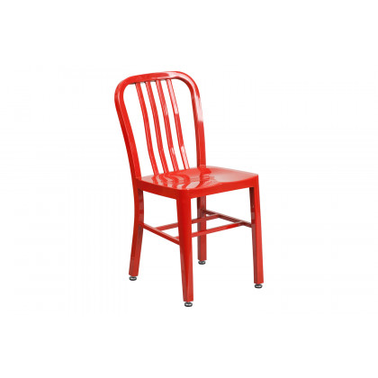 BLNK Thomas Commercial Round Metal Indoor-Outdoor Table Set with 4 Vertical Slat Back Chairs - Red