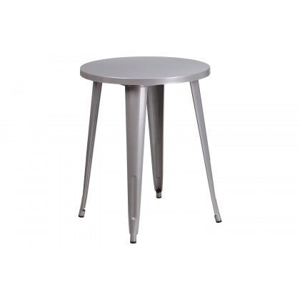 BLNK Thomas Commercial Round Metal Indoor-Outdoor Table Set with 4 Vertical Slat Back Chairs - Silver