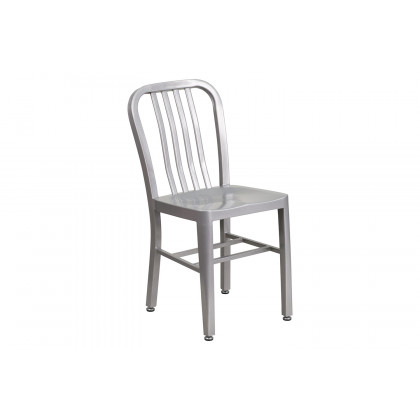 BLNK Thomas Commercial Round Metal Indoor-Outdoor Table Set with 4 Vertical Slat Back Chairs - Silver