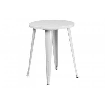 BLNK Thomas Commercial Round Metal Indoor-Outdoor Table Set with 4 Vertical Slat Back Chairs - White
