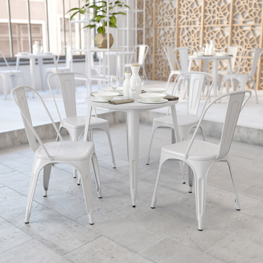 BLNK Jeffrey Commercial Round Metal Indoor-Outdoor Table - White