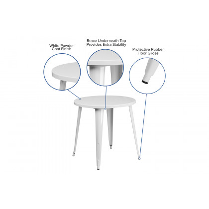 BLNK Jeffrey Commercial Round Metal Indoor-Outdoor Table - White