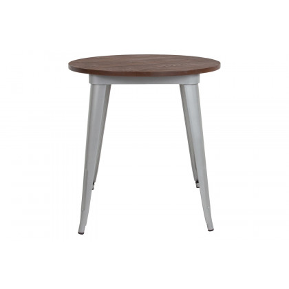 BLNK Jeffrey Round Metal Indoor Table with Walnut Rustic Wood Top - Silver
