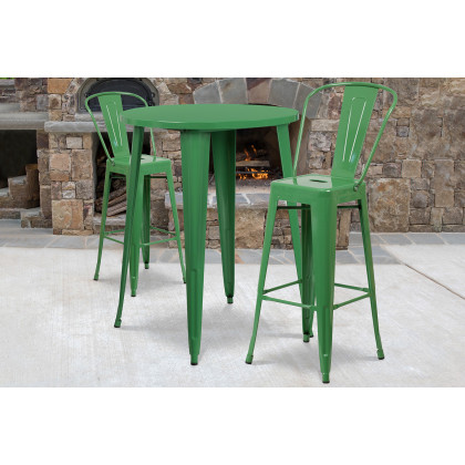 BLNK - Caron Commercial Round Metal Indoor-Outdoor Bar Table Set with 2 Cafe Stools