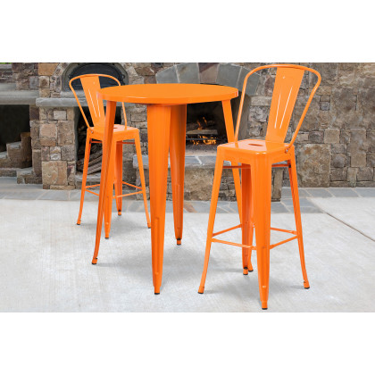 BLNK - Caron Commercial Round Metal Indoor-Outdoor Bar Table Set with 2 Cafe Stools