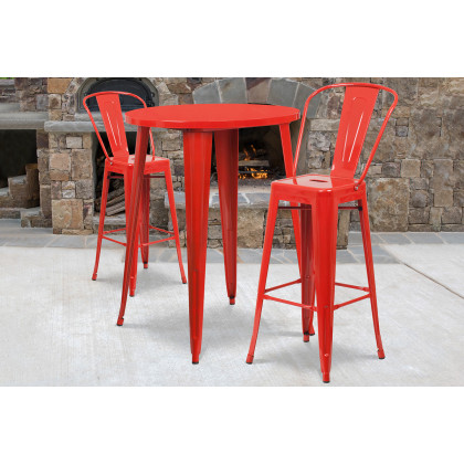 BLNK - Caron Commercial Round Metal Indoor-Outdoor Bar Table Set with 2 Cafe Stools