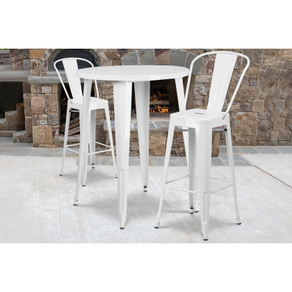 BLNK - Caron Commercial Round Metal Indoor-Outdoor Bar Table Set with 2 Cafe Stools