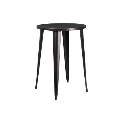 BLNK Boyd Commercial Round Metal Indoor-Outdoor Bar Table Set with 2 Square Seat Backless Stools - Black/Antique Gold