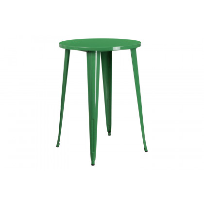BLNK Boyd Commercial Round Metal Indoor-Outdoor Bar Table Set with 2 Square Seat Backless Stools - Green