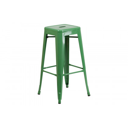 BLNK Boyd Commercial Round Metal Indoor-Outdoor Bar Table Set with 2 Square Seat Backless Stools - Green
