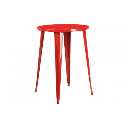 BLNK Boyd Commercial Round Metal Indoor-Outdoor Bar Table Set with 2 Square Seat Backless Stools - Red