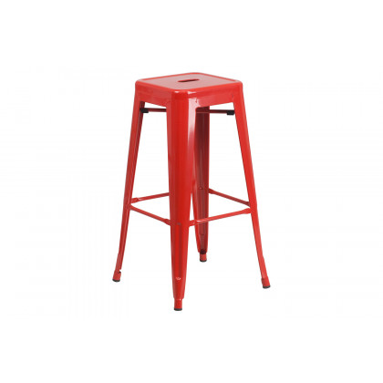 BLNK Boyd Commercial Round Metal Indoor-Outdoor Bar Table Set with 2 Square Seat Backless Stools - Red