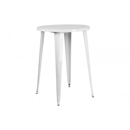 BLNK Boyd Commercial Round Metal Indoor-Outdoor Bar Table Set with 2 Square Seat Backless Stools - White